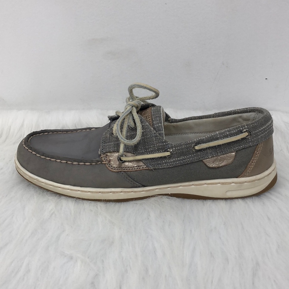 Sperry Rose Gold & Gray Leather & Fabric Tie loader shoes Size 9.5